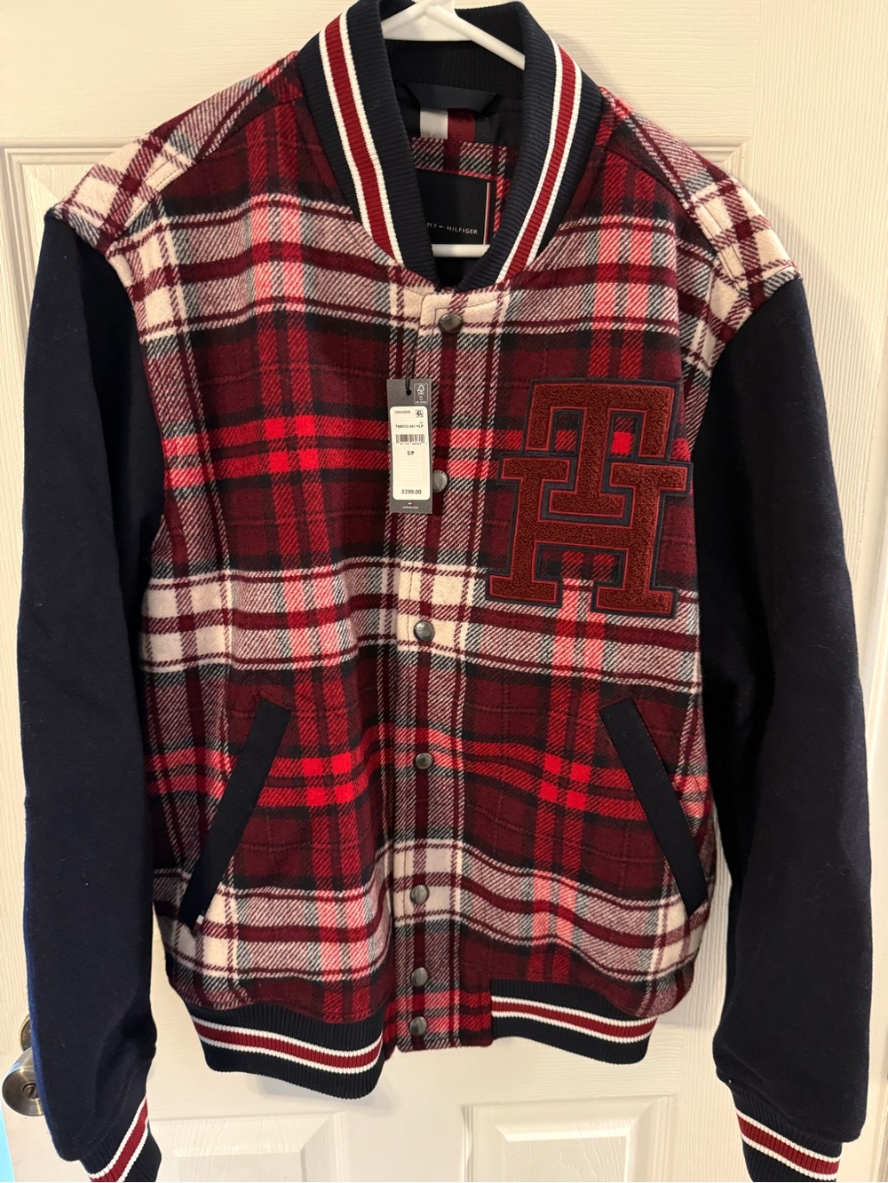Tommy Hilfiger men’s Red Plaid Varsity Jacket